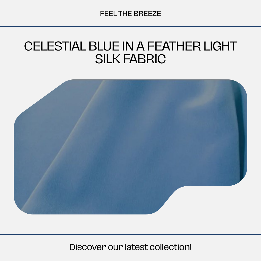 Celestial blue pure silk crepe de chine, $39/yd