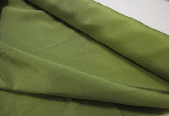 Pea green silk crepe de chine fabric, $39/yd