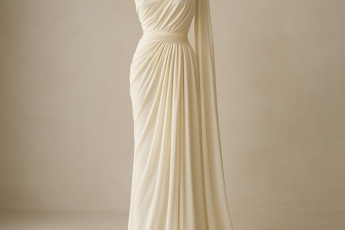 a grecian column dress in a soft cream color
