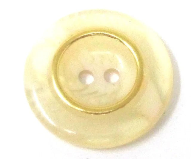 Off White/clear swirl 2 hole button with goldtone detail