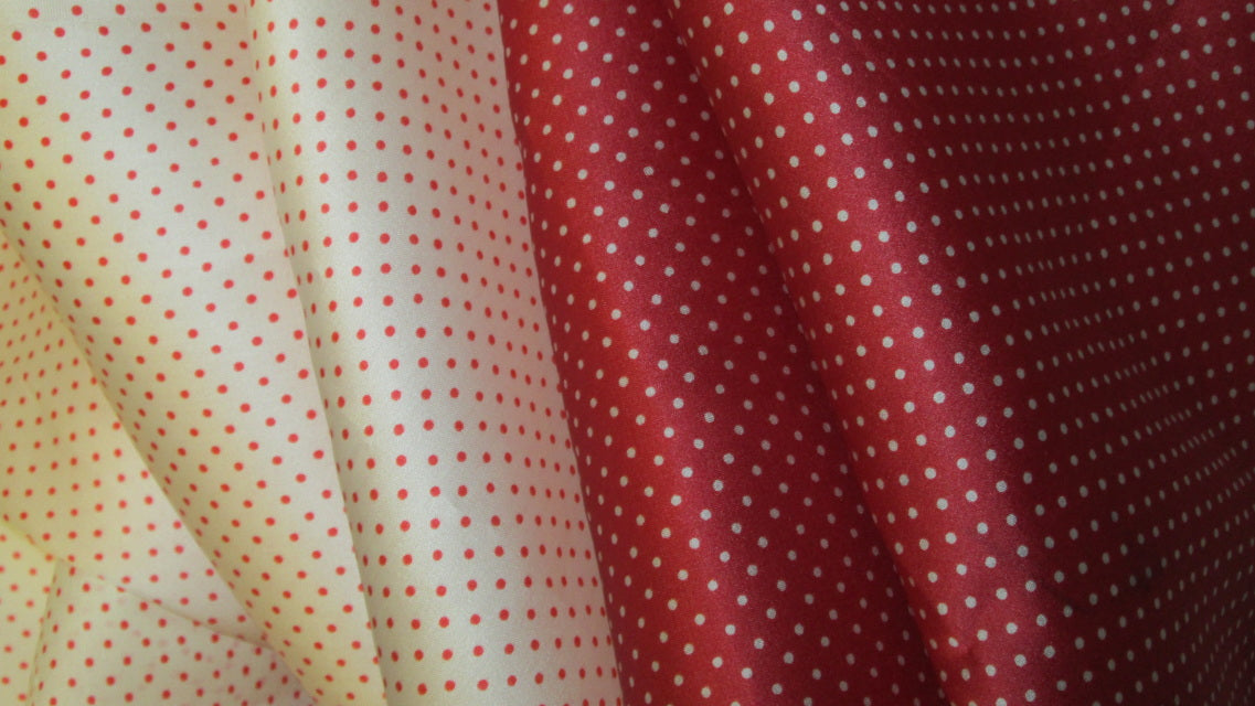 100% silk organza, satin face creamy white/red $34.50/panel