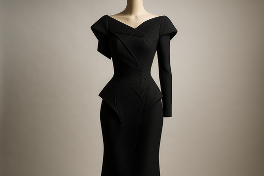 sculptured black wool crepe dress