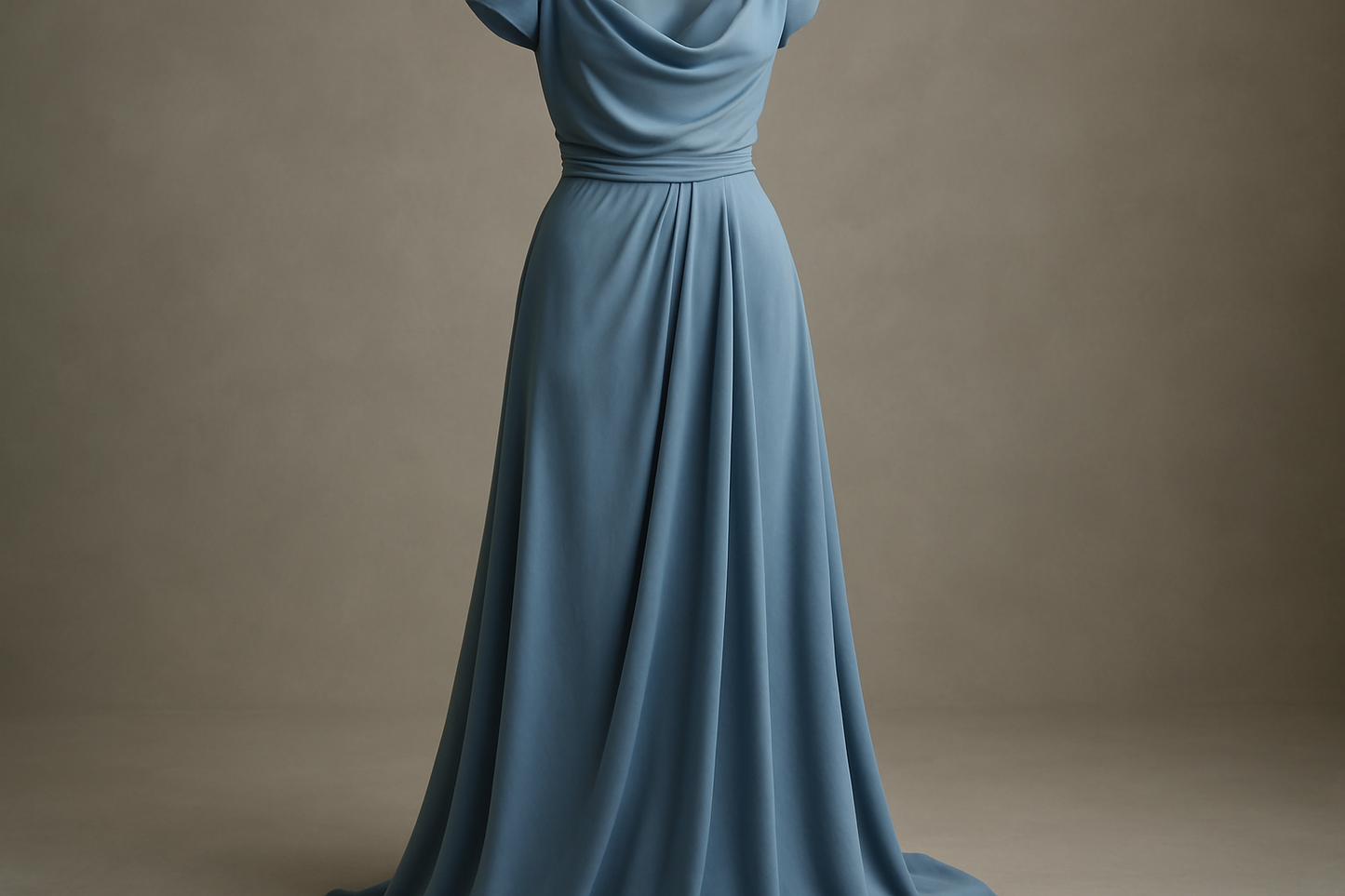 See the blue color and generate a soft dress in a matte silk