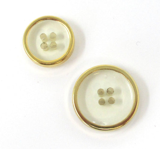 Clear, thick 4-hole buttons with goldtone rim