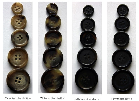 Italian suit buttons in 5 sizes