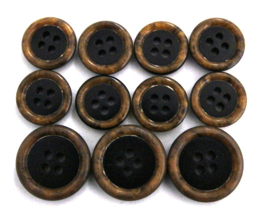 Brown rim black "Trihorn" composite jacket buttons