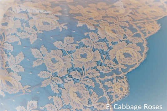 Authentic French Chantilly lace, Cabbage Rose, $149/yd
