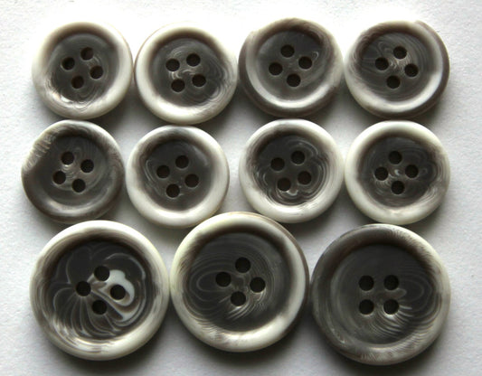 Dark gray /white "Trihorn" composite jacket buttons