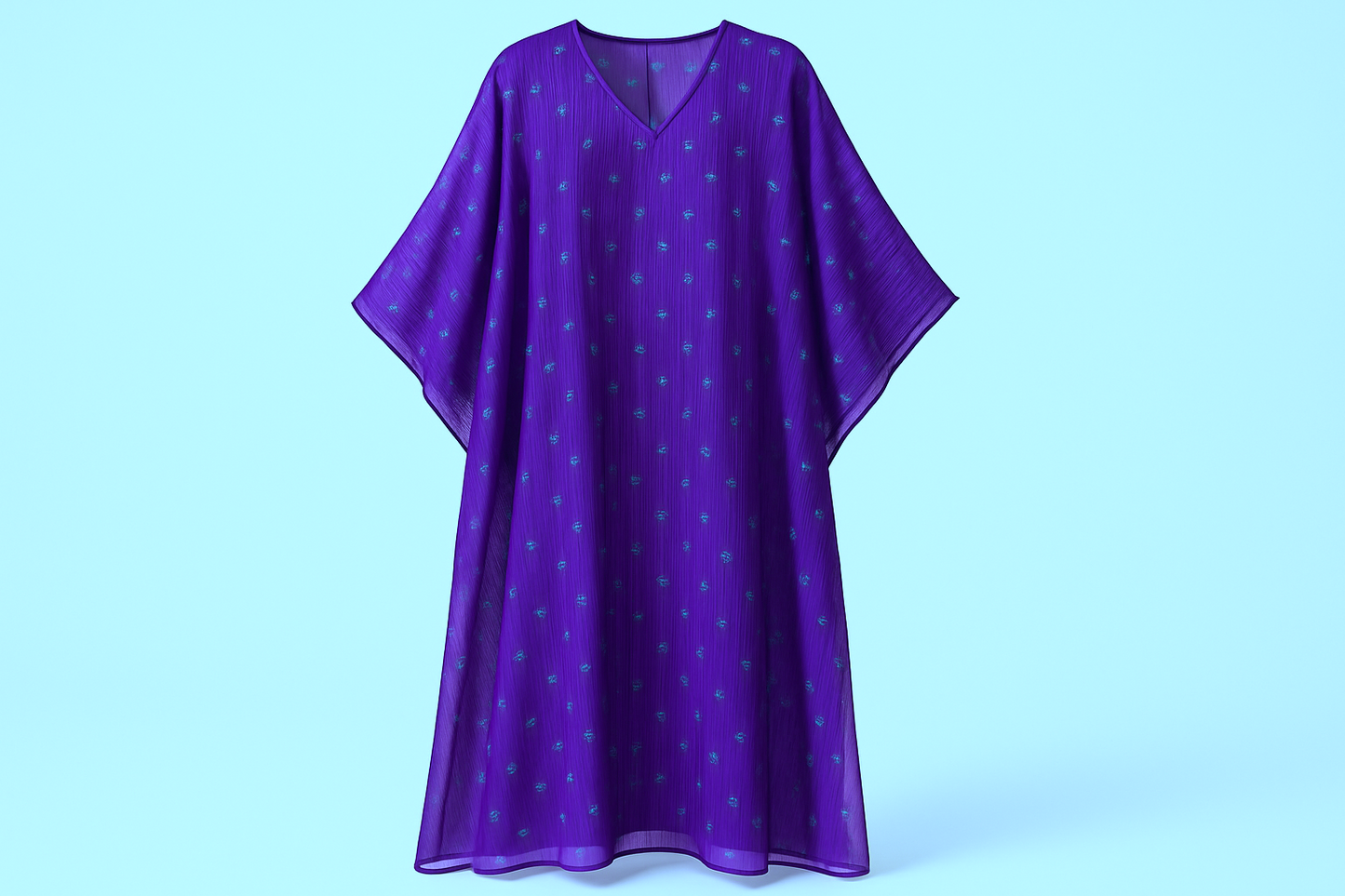 Vivid purple pure silk chiffon with woven satin stripes and teal floral