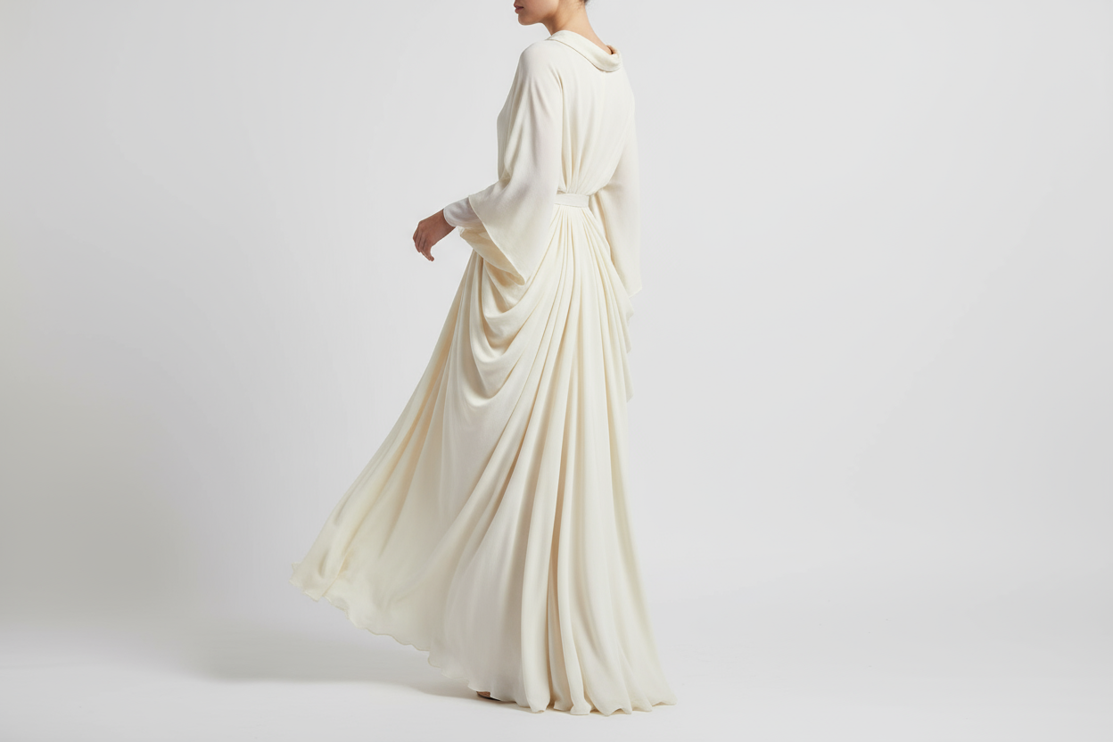 lightweight draped dress in ivory wool