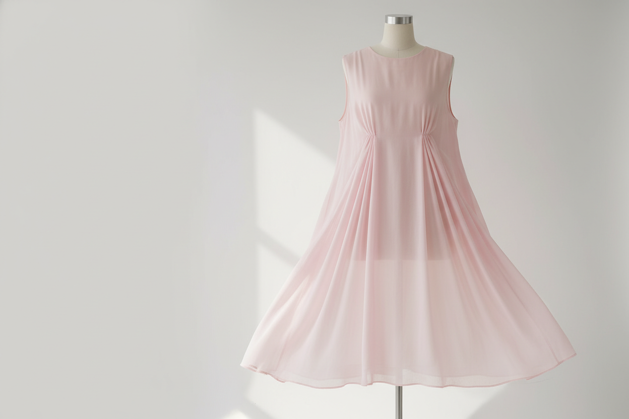 lightweight dress with baby pink wool fabric