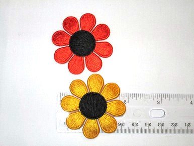 Daisy embroidered applique in yellow or orange