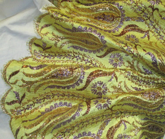 Yellow French chantilly lace with copper and violet