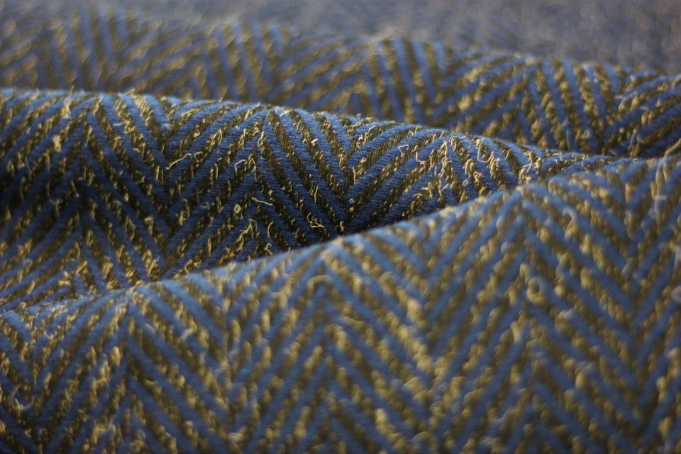Herringbone tweed coat fabric in gray and blue