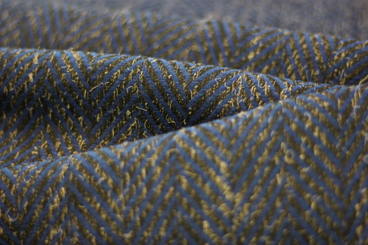 Herringbone tweed coat fabric in gray and blue