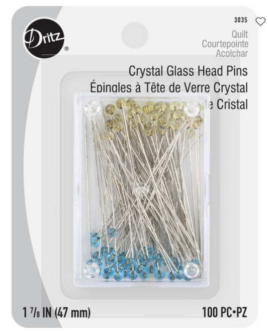 Long clear glass head pins, $8.95