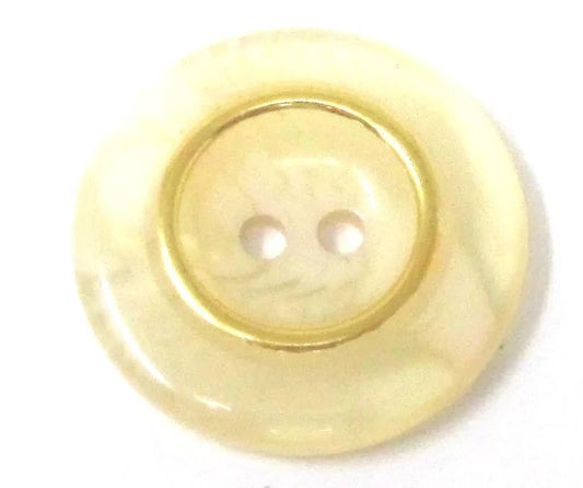 Off White/clear swirl 2 hole button with goldtone detail