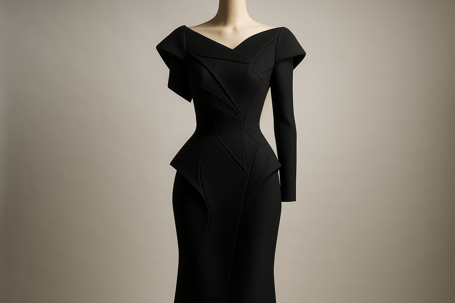 sculptured black wool crepe dress